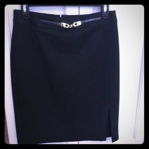 Express Pencil Skirt, Gold and Leather Belt, Slit